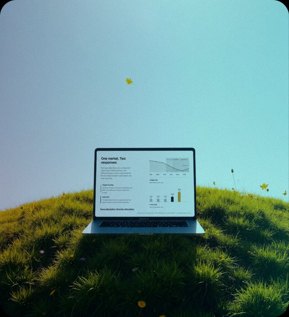 Laptop on grassy hill displaying Smart DCA rule